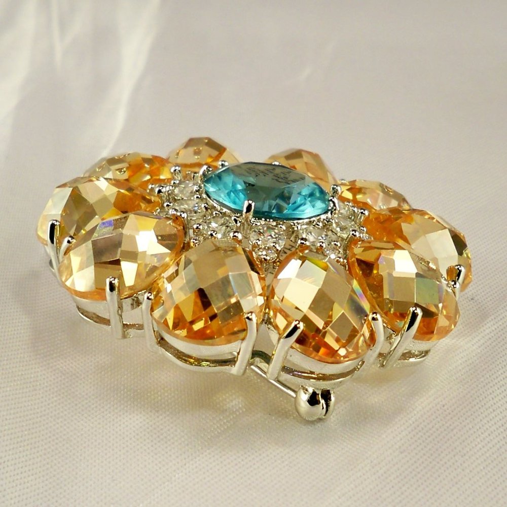 NEW Vintage Charles Winston Champagne Crystles, Blue Cubic Zirconias 925 Brooch